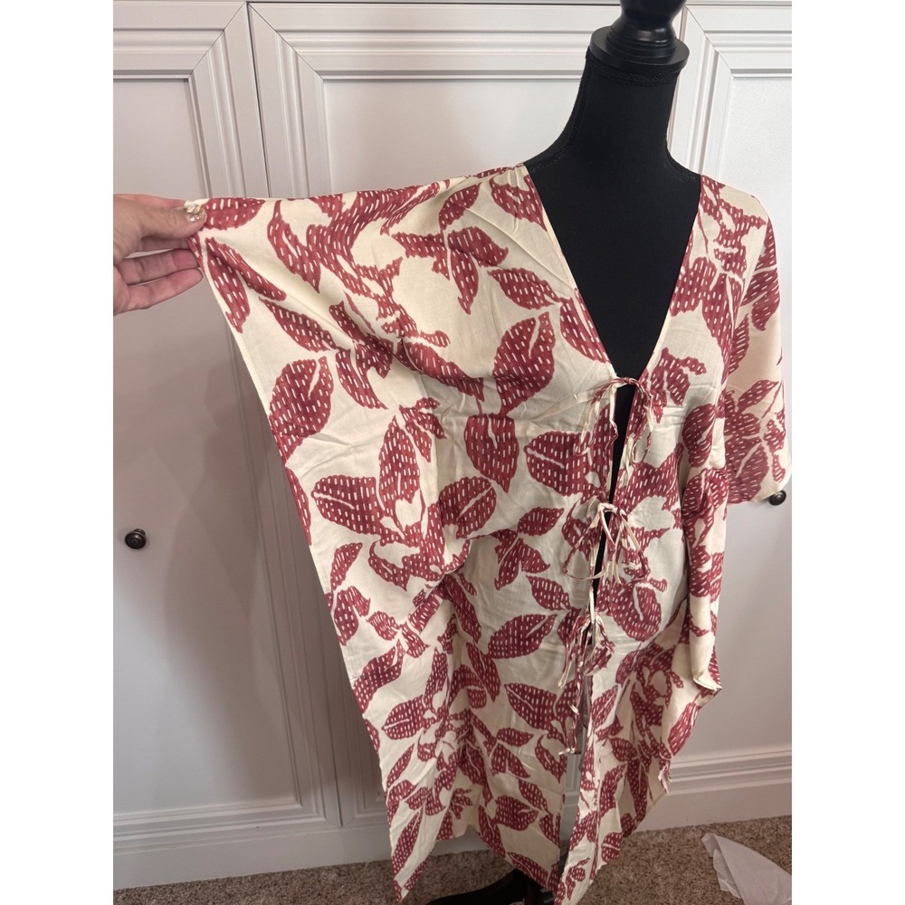 Anthropologie Red Celandine Kaftan Kimono One Size - Picture 4 of 9